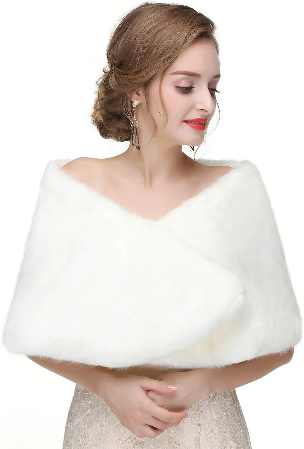 Gangel Faux Fur Shawl Wraps Cloak Coat Sweater Cape Wedding Bridal Winter(1pc)