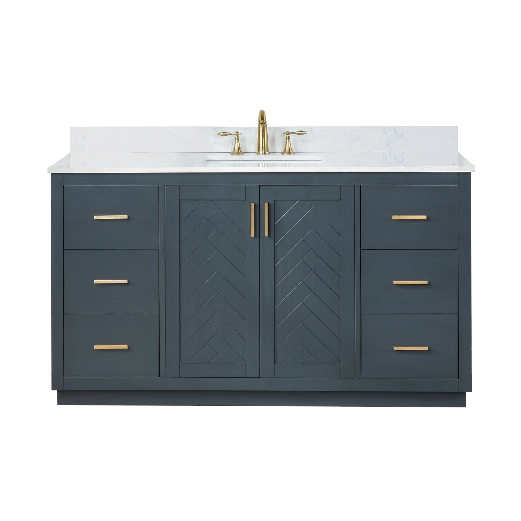 Gazsi 60" Single Bathroom Vanity Set with Grain White Engineered Stone Countertop
