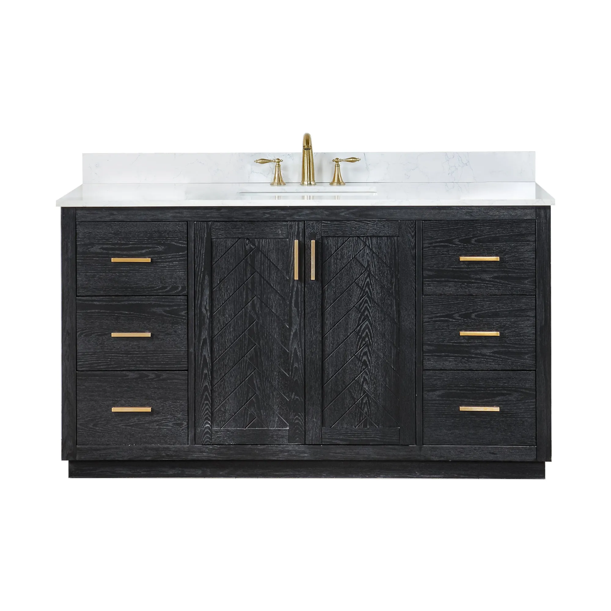 Gazsi 60" Single Bathroom Vanity Set with Grain White Engineered Stone Countertop
