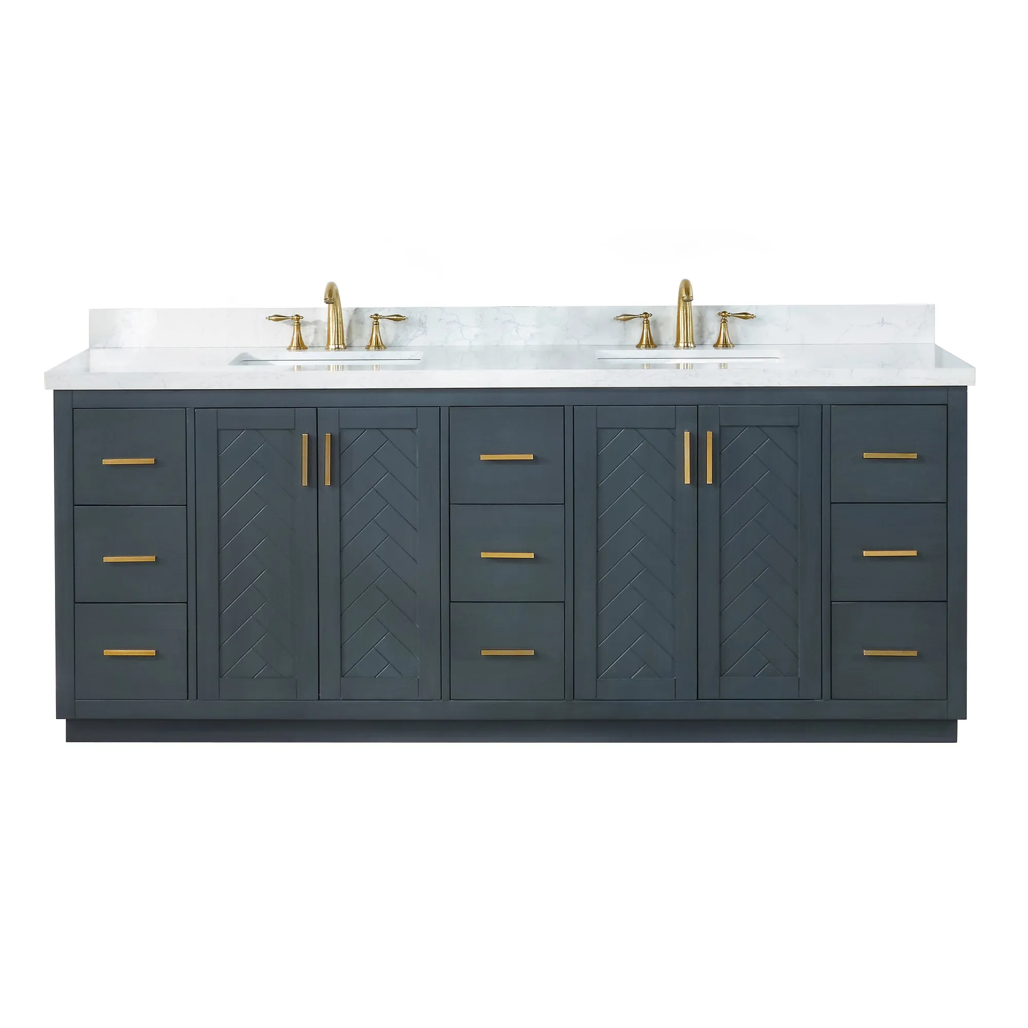 Gazsi 84" Double Bathroom Vanity Set with Grain White Engineered Stone Countertop