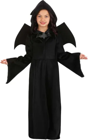 Girl's Vampire Dress Costume - Velour Hooded Cloak with Cape with Bat Wings - Kid's Gothic Dress Halloween Outfit