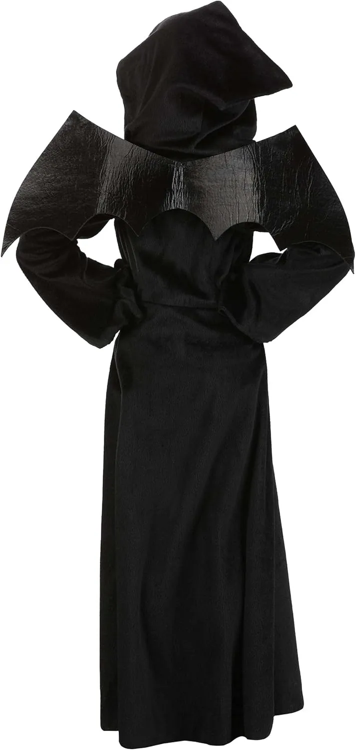 Girl's Vampire Dress Costume - Velour Hooded Cloak with Cape with Bat Wings - Kid's Gothic Dress Halloween Outfit