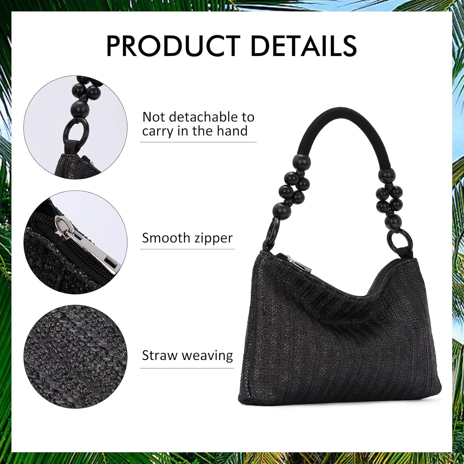 GOKTOW Raffia Straw Tote Bag - Summer Boho Beach Purse with Fixed-Length Handles, Woven Shoulder Bag for Vacations