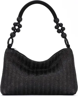 GOKTOW Raffia Straw Tote Bag - Summer Boho Beach Purse with Fixed-Length Handles, Woven Shoulder Bag for Vacations