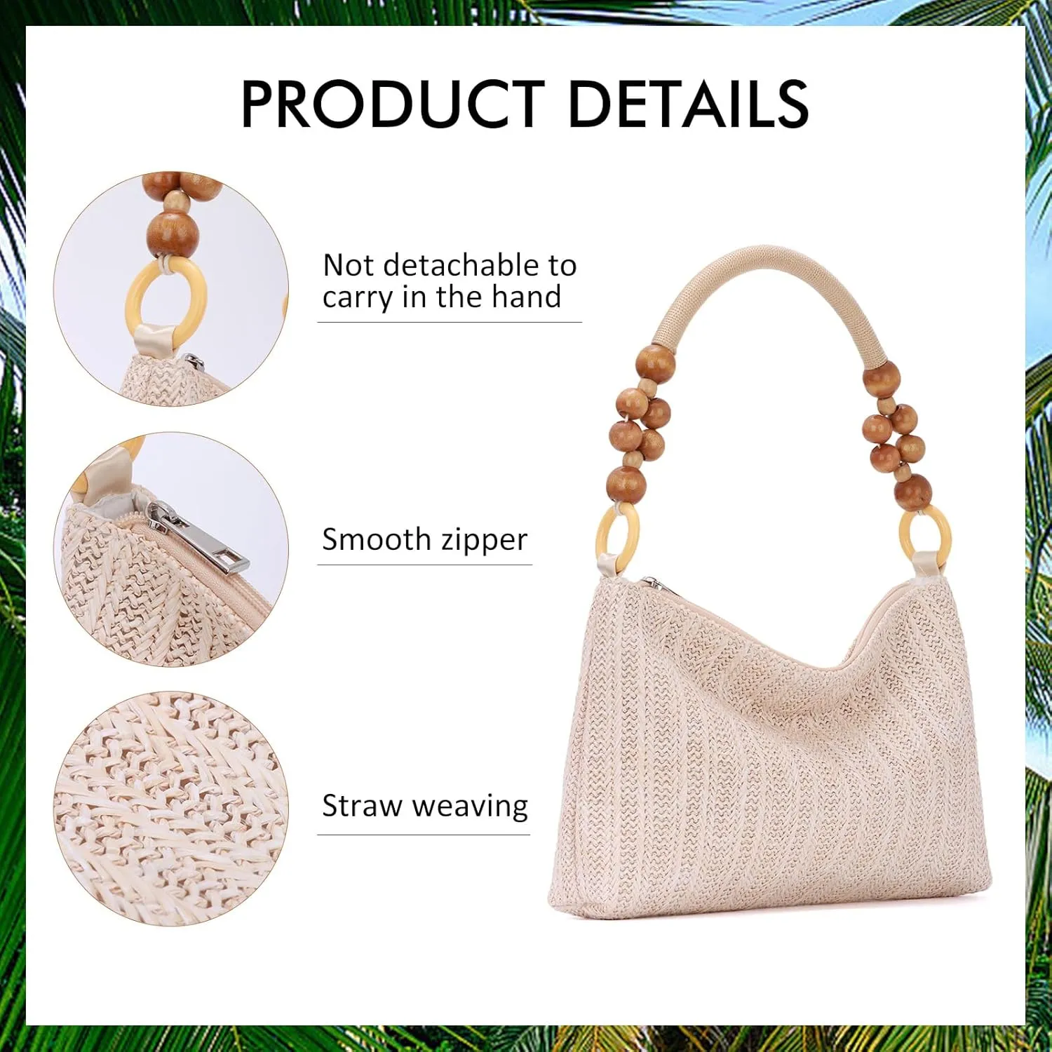 GOKTOW Raffia Straw Tote Bag - Summer Boho Beach Purse with Fixed-Length Handles, Woven Shoulder Bag for Vacations