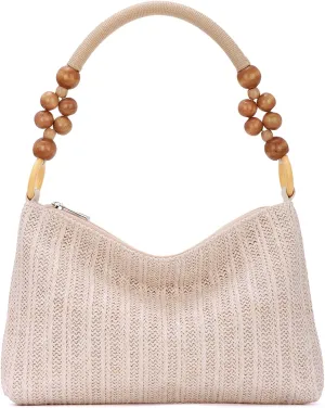 GOKTOW Raffia Straw Tote Bag - Summer Boho Beach Purse with Fixed-Length Handles, Woven Shoulder Bag for Vacations