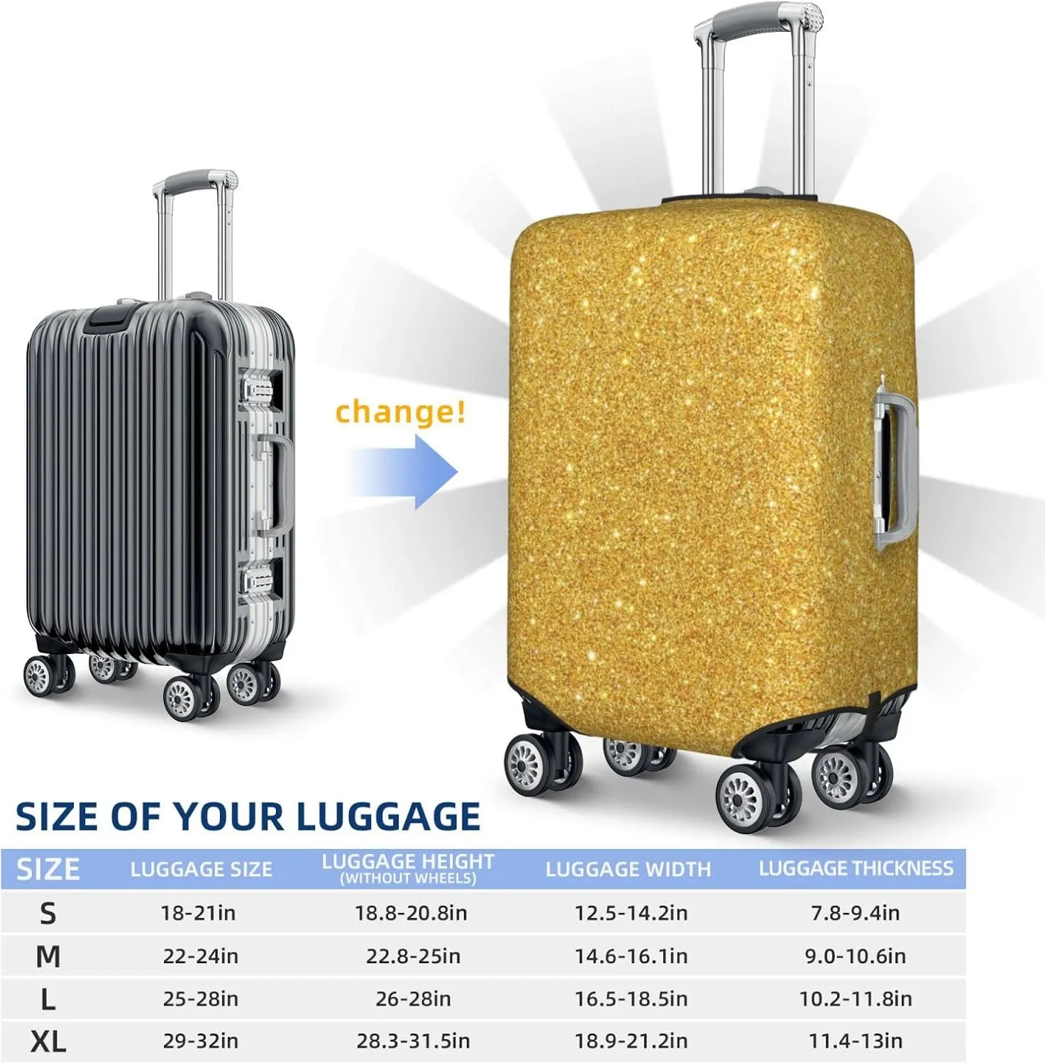 Gold Shiny Luggage Cover,Washable Suitcase Covers Fashion Luggage Covers,Anti-Scratch Suitcase Protector Cover