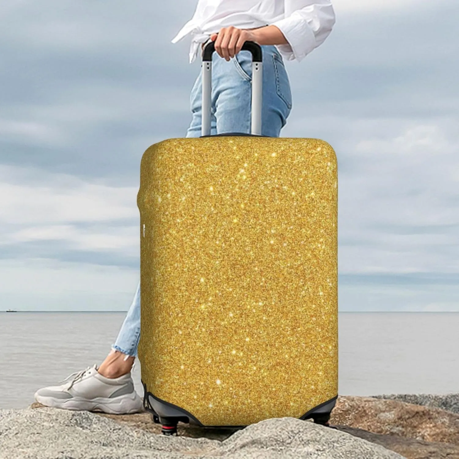 Gold Shiny Luggage Cover,Washable Suitcase Covers Fashion Luggage Covers,Anti-Scratch Suitcase Protector Cover