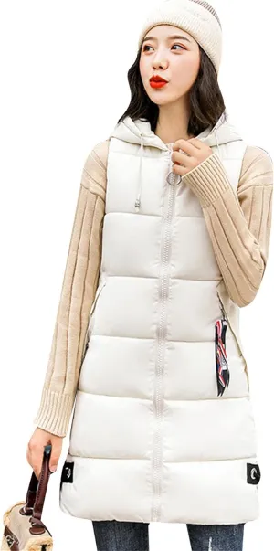 GORIFE Women's Winter Casual Puffer Zip Up Vest Sleeveless Solid Color Hooded Outerwear