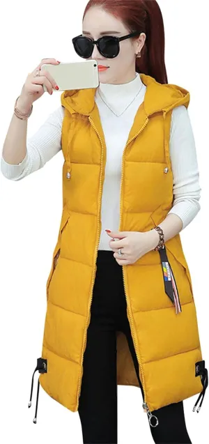 GORIFE Women's Winter Casual Puffer Zip Up Vest Sleeveless Solid Color Hooded Outerwear