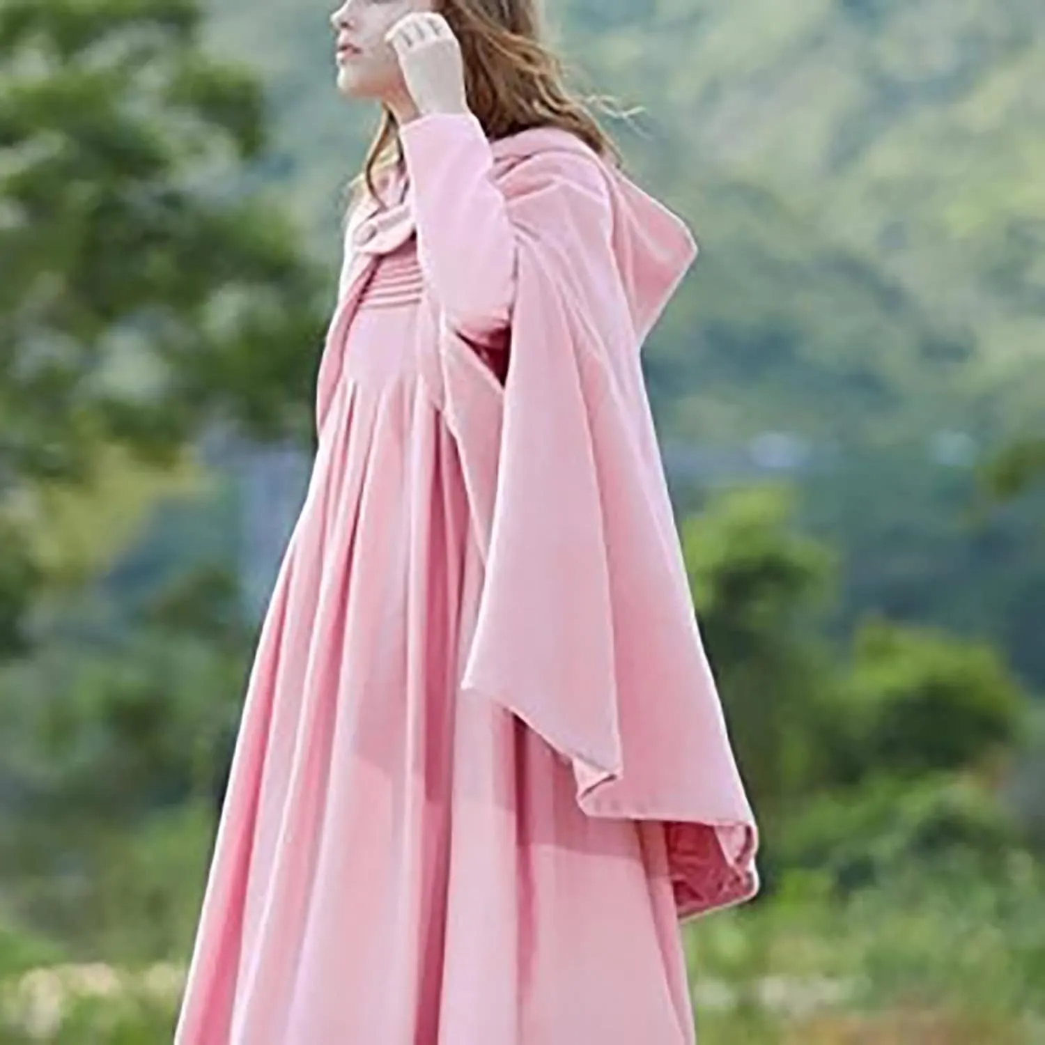 Gothic Hooded Cloak for Women Halloween Solid Open Front Pea Coat Cardigan Midi Batwing Poncho Cape Coat