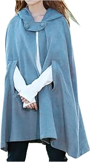 Gothic Hooded Cloak for Women Halloween Solid Open Front Pea Coat Cardigan Midi Batwing Poncho Cape Coat