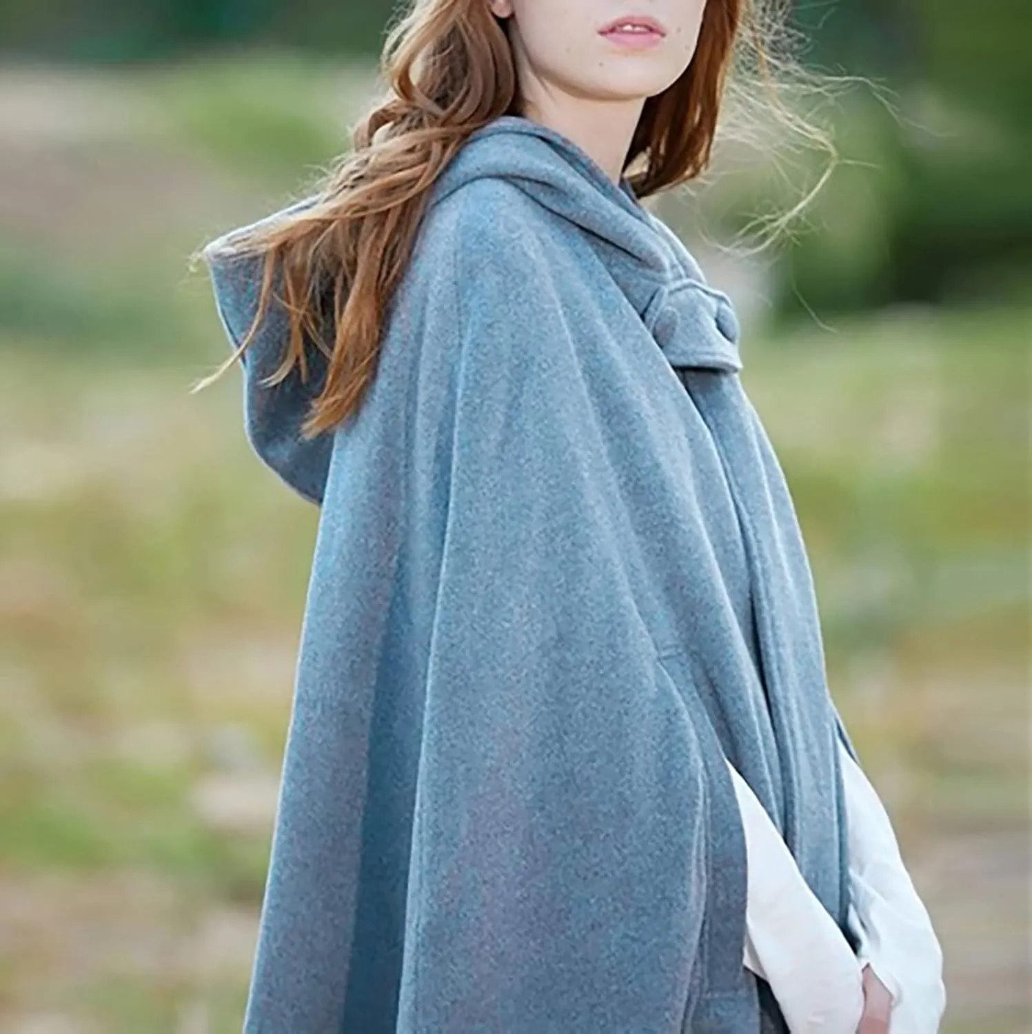 Gothic Hooded Cloak for Women Halloween Solid Open Front Pea Coat Cardigan Midi Batwing Poncho Cape Coat