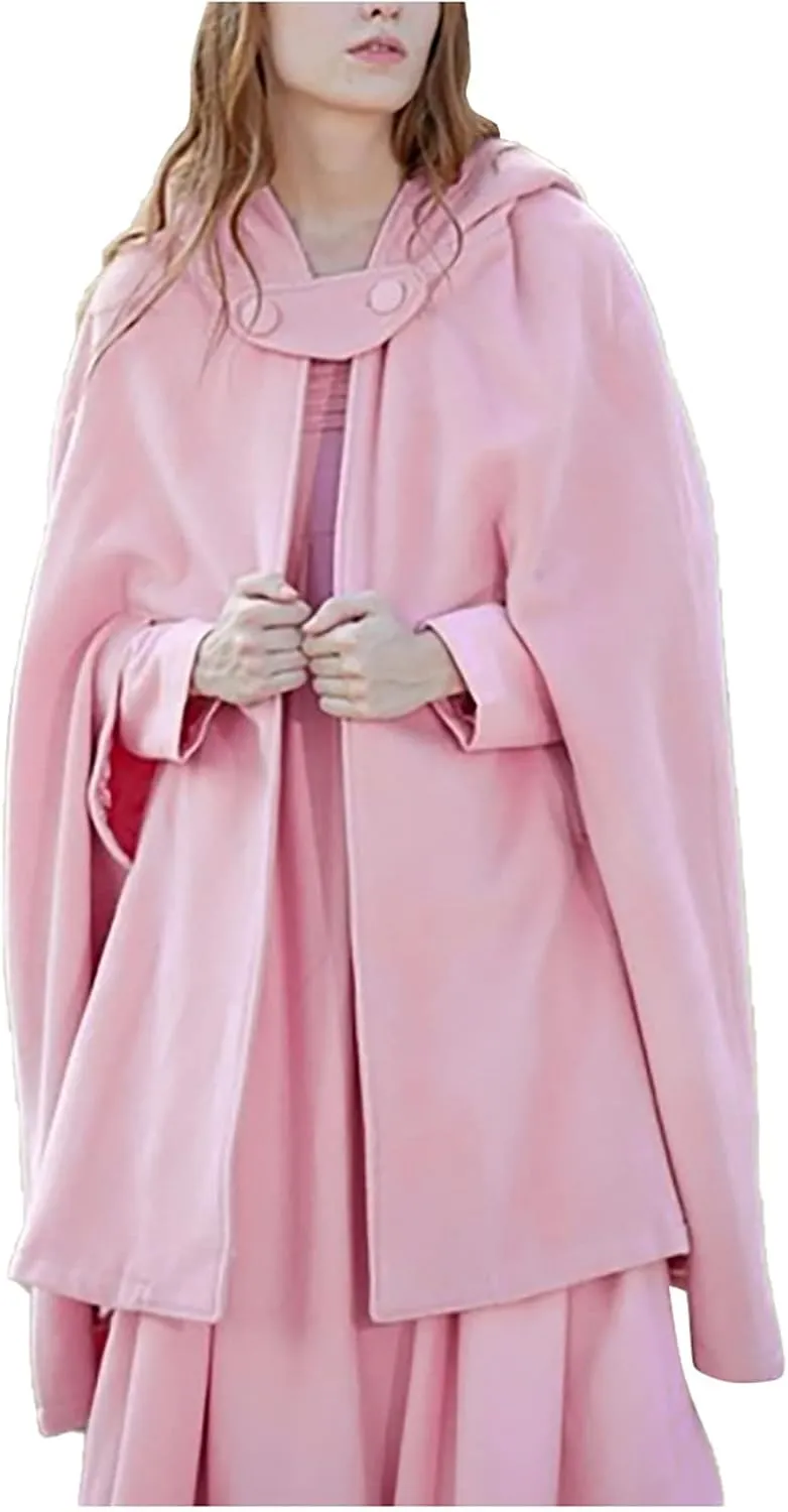 Gothic Hooded Cloak for Women Halloween Solid Open Front Pea Coat Cardigan Midi Batwing Poncho Cape Coat
