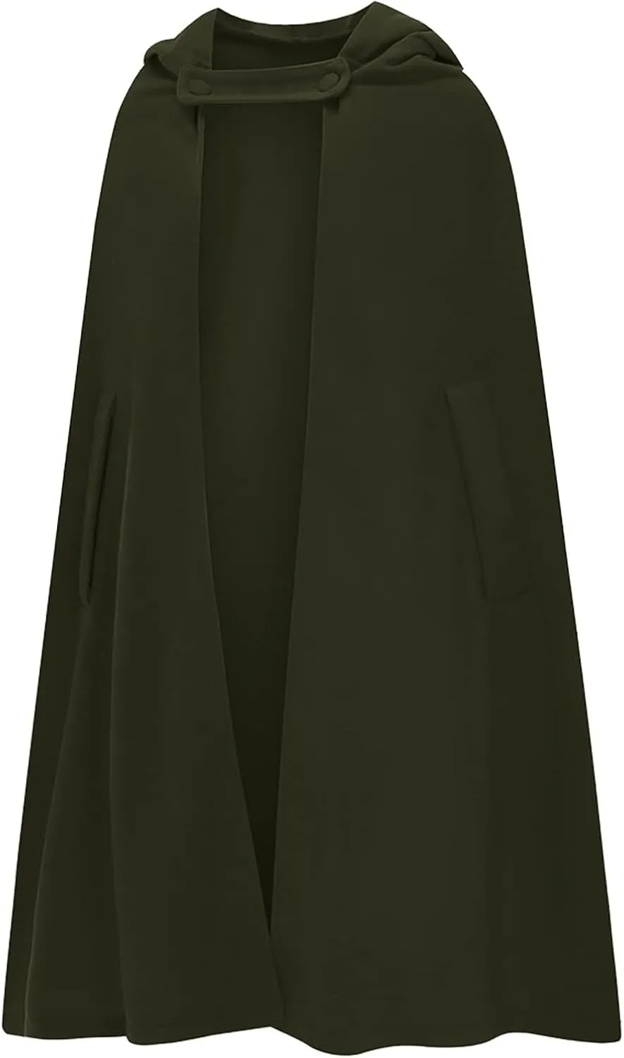Gothic Hooded Cloak for Women Halloween Solid Open Front Pea Coat Cardigan Midi Batwing Poncho Cape Coat