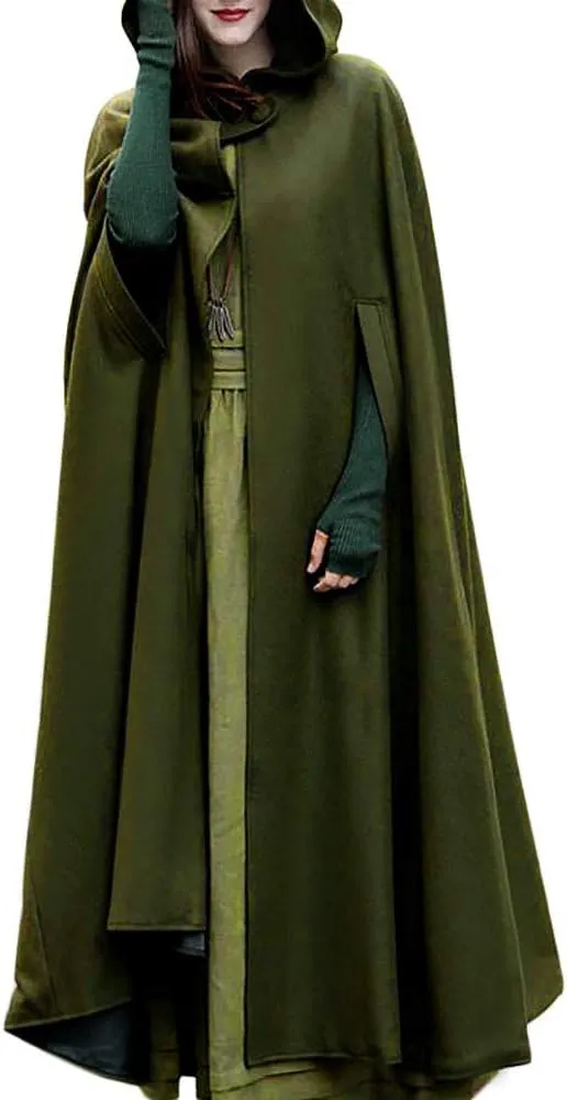 Gothic Long Cloak for Women Hooded Plus Size Open Front Cardigan Cape Fashion Cosplay Winter Christmas Costume Jacket