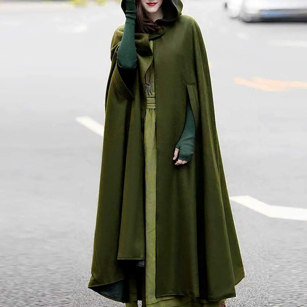 Gothic Long Cloak for Women Hooded Plus Size Open Front Cardigan Cape Fashion Cosplay Winter Christmas Costume Jacket