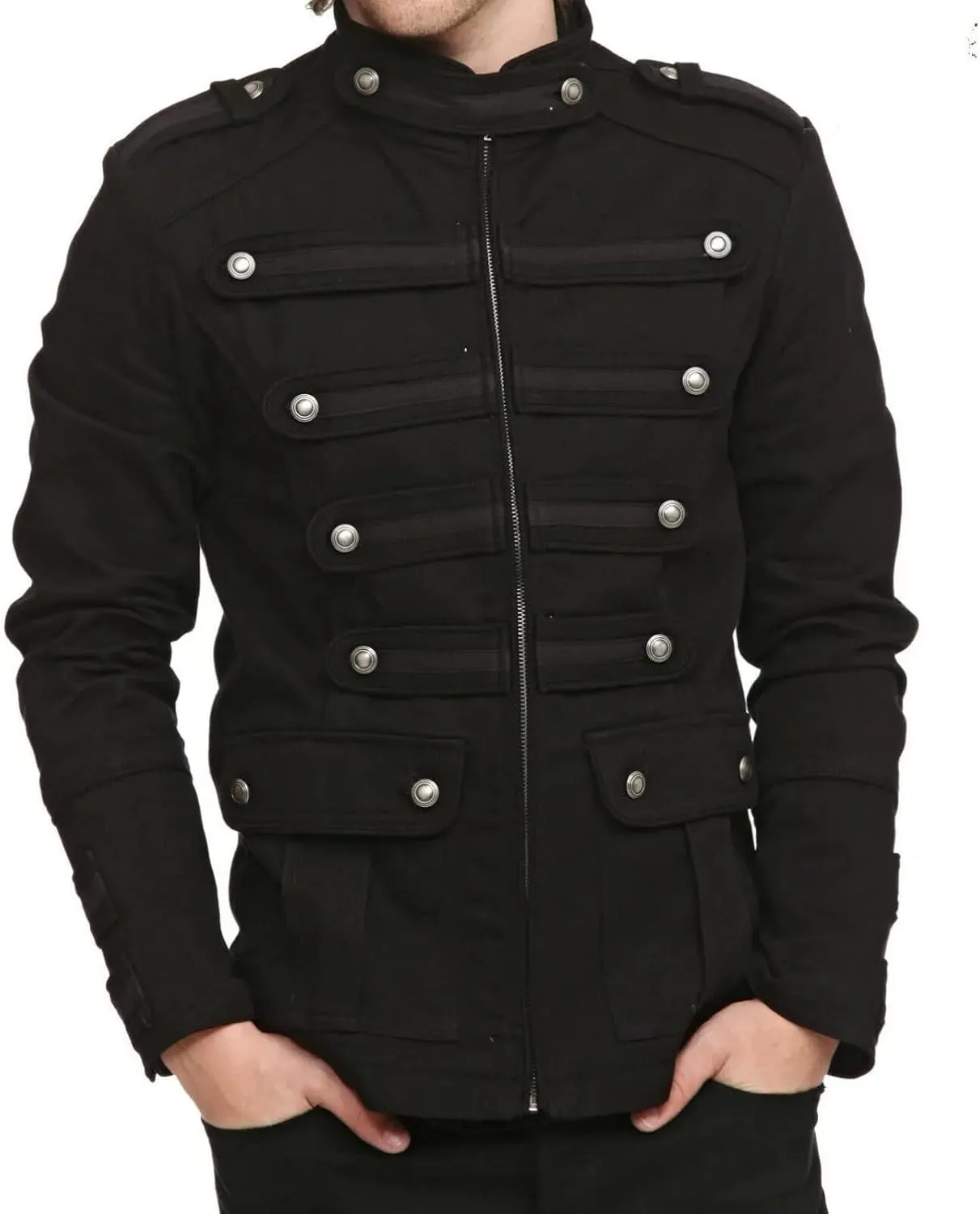 Gothic Military Band Black Jacket for Men Vintage Goth Coat Jacket STEAMPUNK