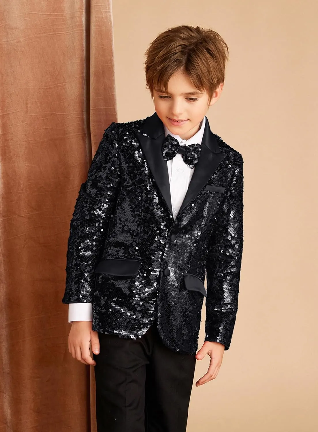 GRACE KARIN Boys Sequins Blazers Slim Fit Glitter Suit Jacket Formal Blazer for Party Prom 5-14 Years