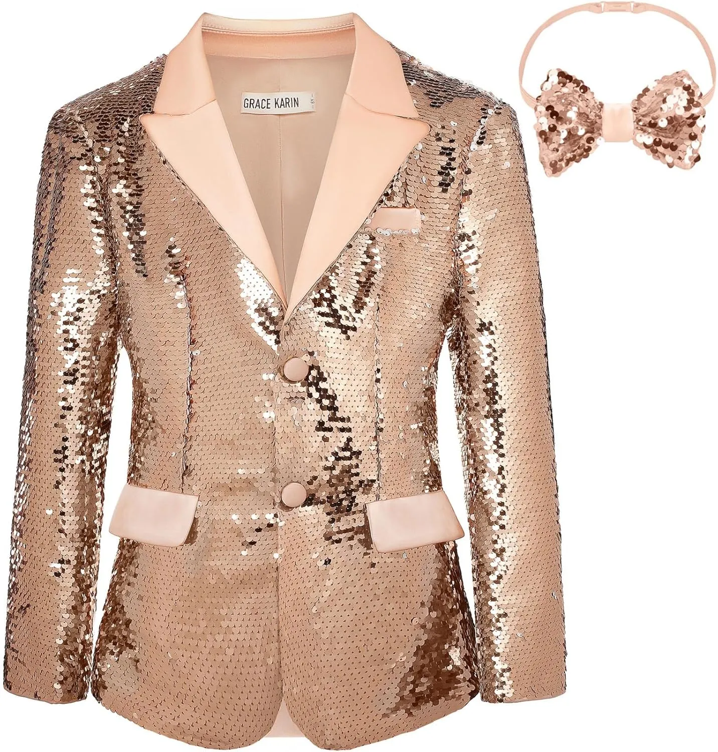 GRACE KARIN Boys Sequins Blazers Slim Fit Glitter Suit Jacket Formal Blazer for Party Prom 5-14 Years