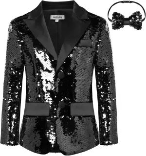 GRACE KARIN Boys Sequins Blazers Slim Fit Glitter Suit Jacket Formal Blazer for Party Prom 5-14 Years