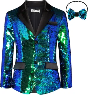 GRACE KARIN Boys Sequins Blazers Slim Fit Glitter Suit Jacket Formal Blazer for Party Prom 5-14 Years