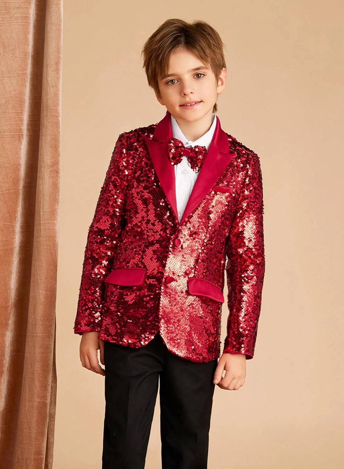 GRACE KARIN Boys Sequins Blazers Slim Fit Glitter Suit Jacket Formal Blazer for Party Prom 5-14 Years