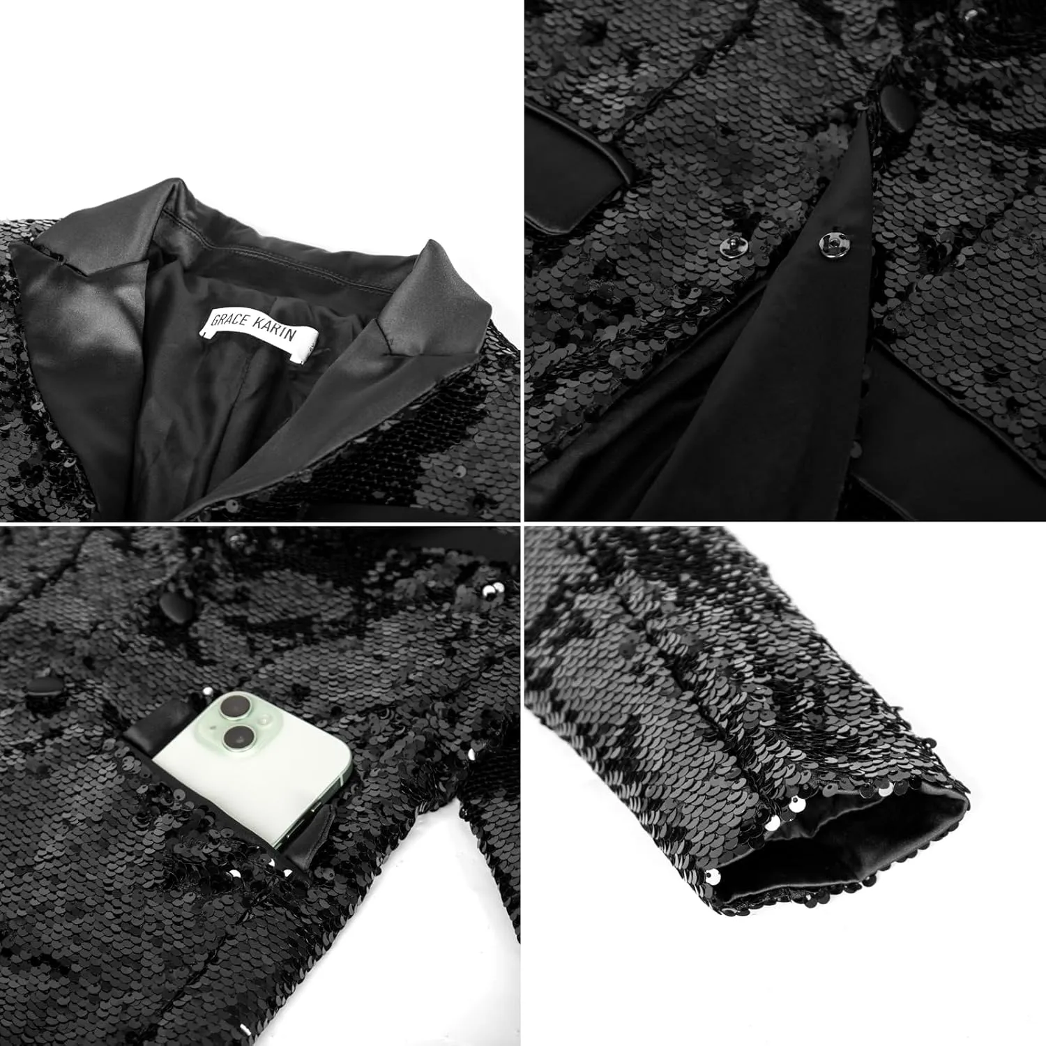 GRACE KARIN Boys Sequins Blazers Slim Fit Glitter Suit Jacket Formal Blazer for Party Prom 5-14 Years