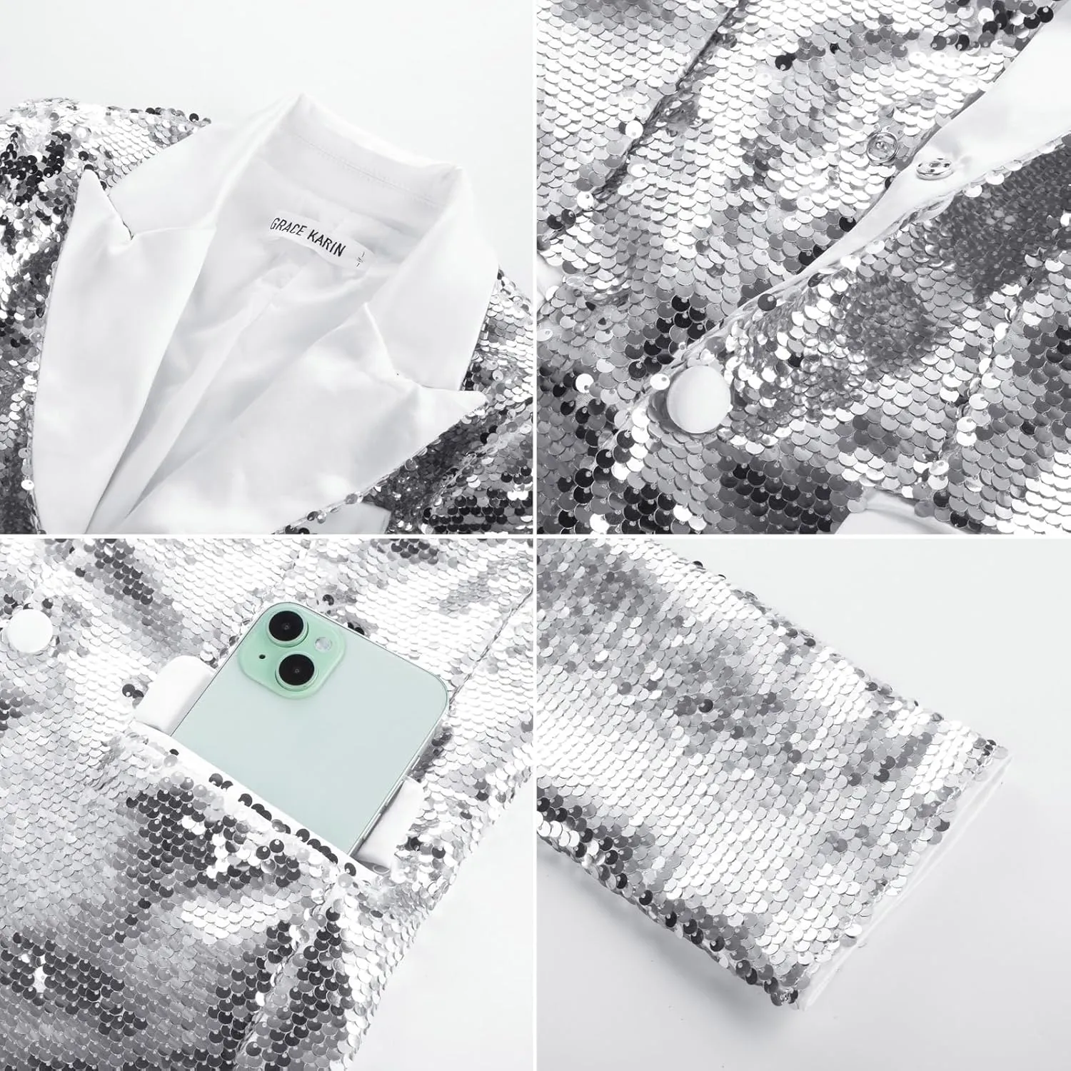 GRACE KARIN Boys Sequins Blazers Slim Fit Glitter Suit Jacket Formal Blazer for Party Prom 5-14 Years