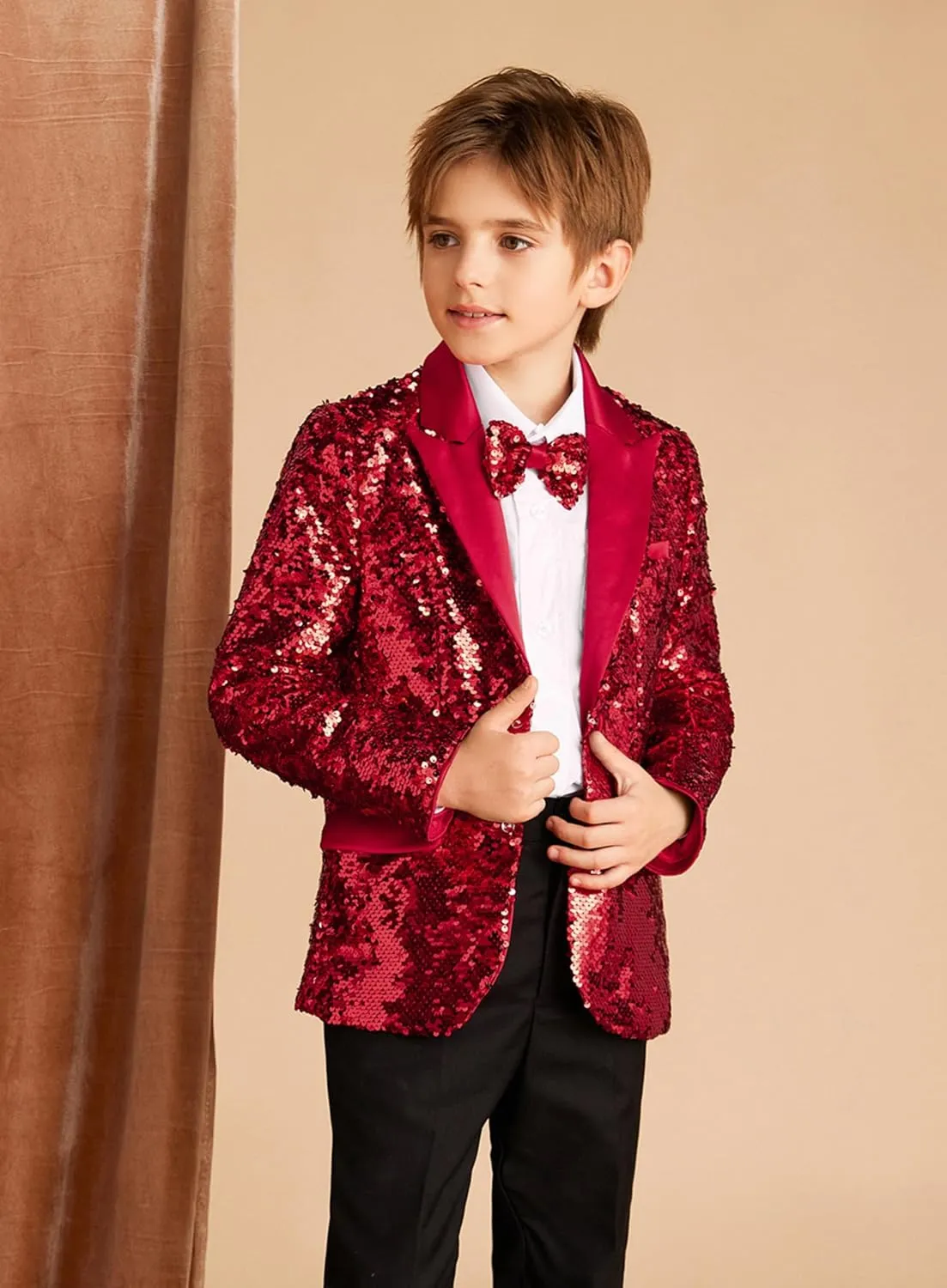GRACE KARIN Boys Sequins Blazers Slim Fit Glitter Suit Jacket Formal Blazer for Party Prom 5-14 Years