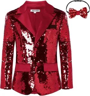 GRACE KARIN Boys Sequins Blazers Slim Fit Glitter Suit Jacket Formal Blazer for Party Prom 5-14 Years