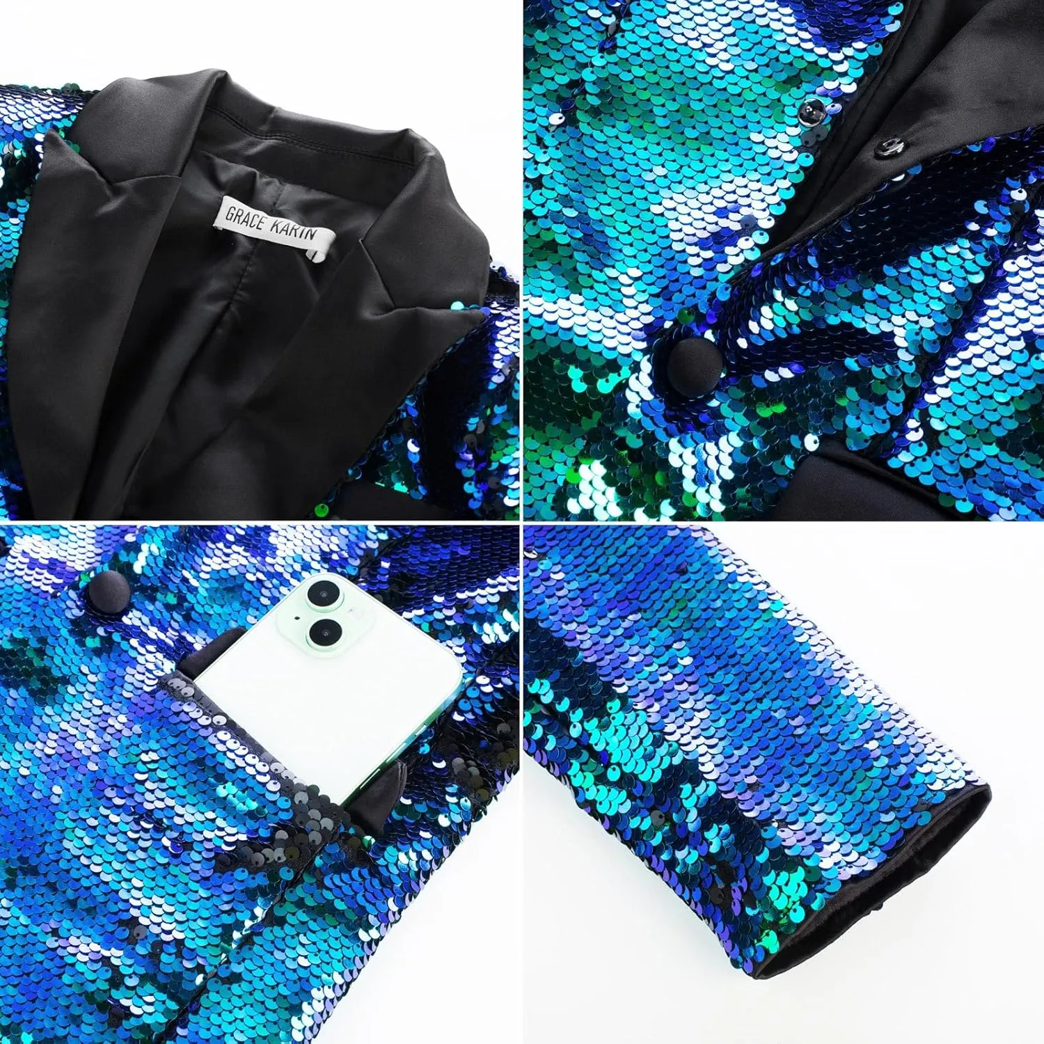 GRACE KARIN Boys Sequins Blazers Slim Fit Glitter Suit Jacket Formal Blazer for Party Prom 5-14 Years