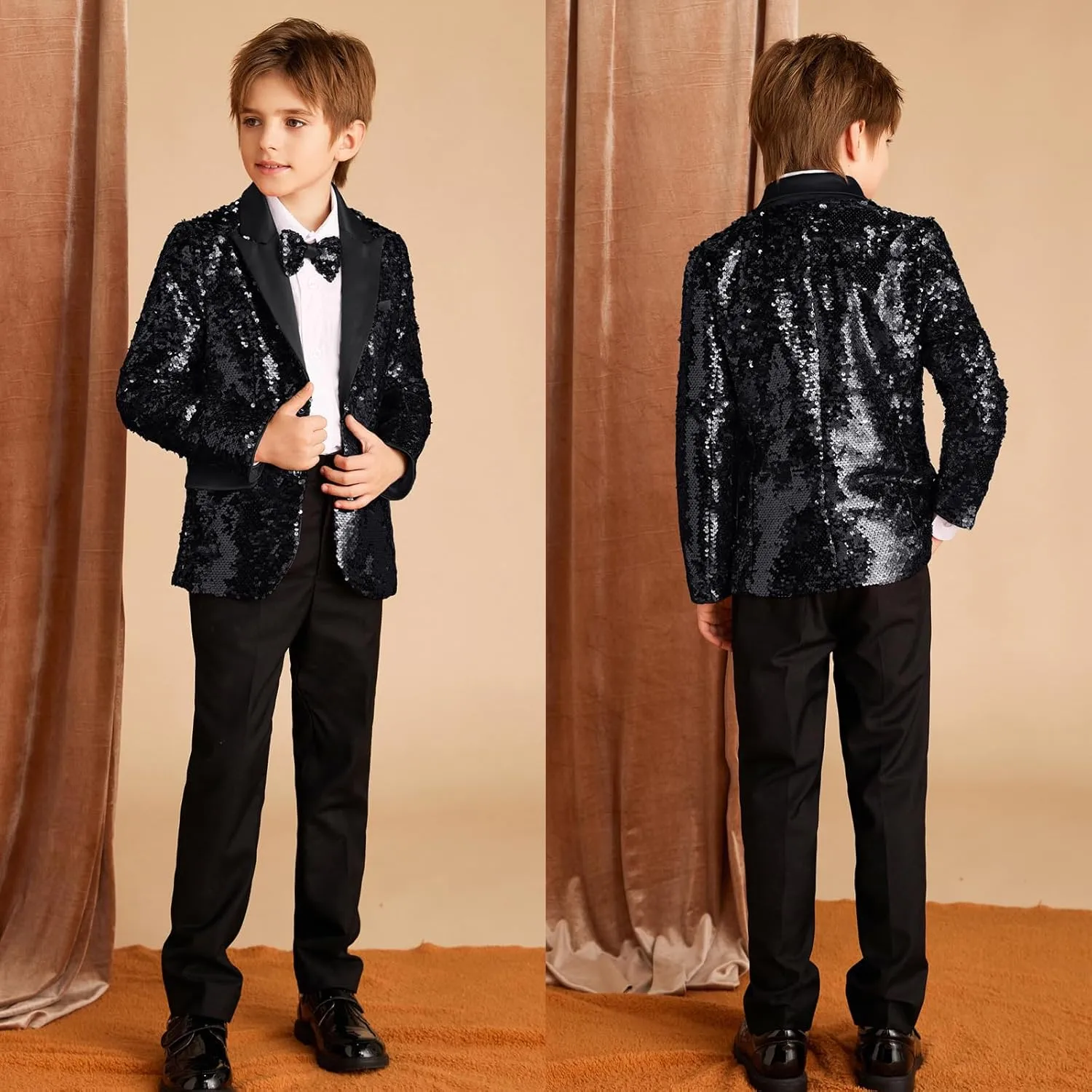 GRACE KARIN Boys Sequins Blazers Slim Fit Glitter Suit Jacket Formal Blazer for Party Prom 5-14 Years
