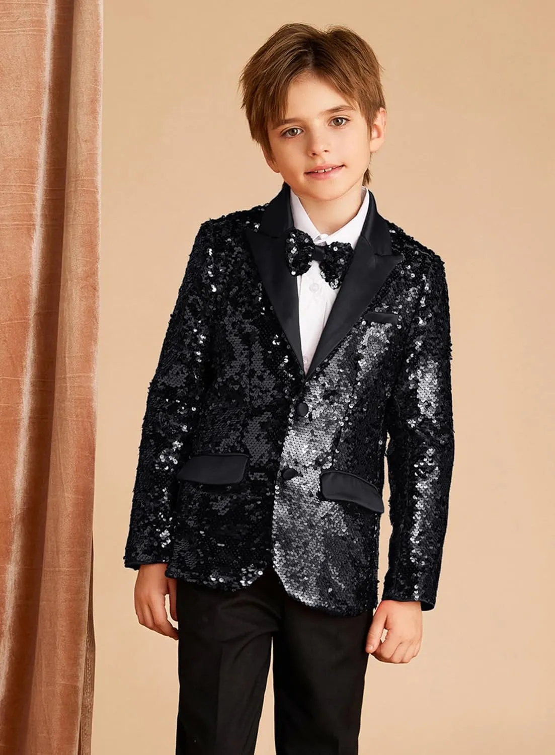 GRACE KARIN Boys Sequins Blazers Slim Fit Glitter Suit Jacket Formal Blazer for Party Prom 5-14 Years