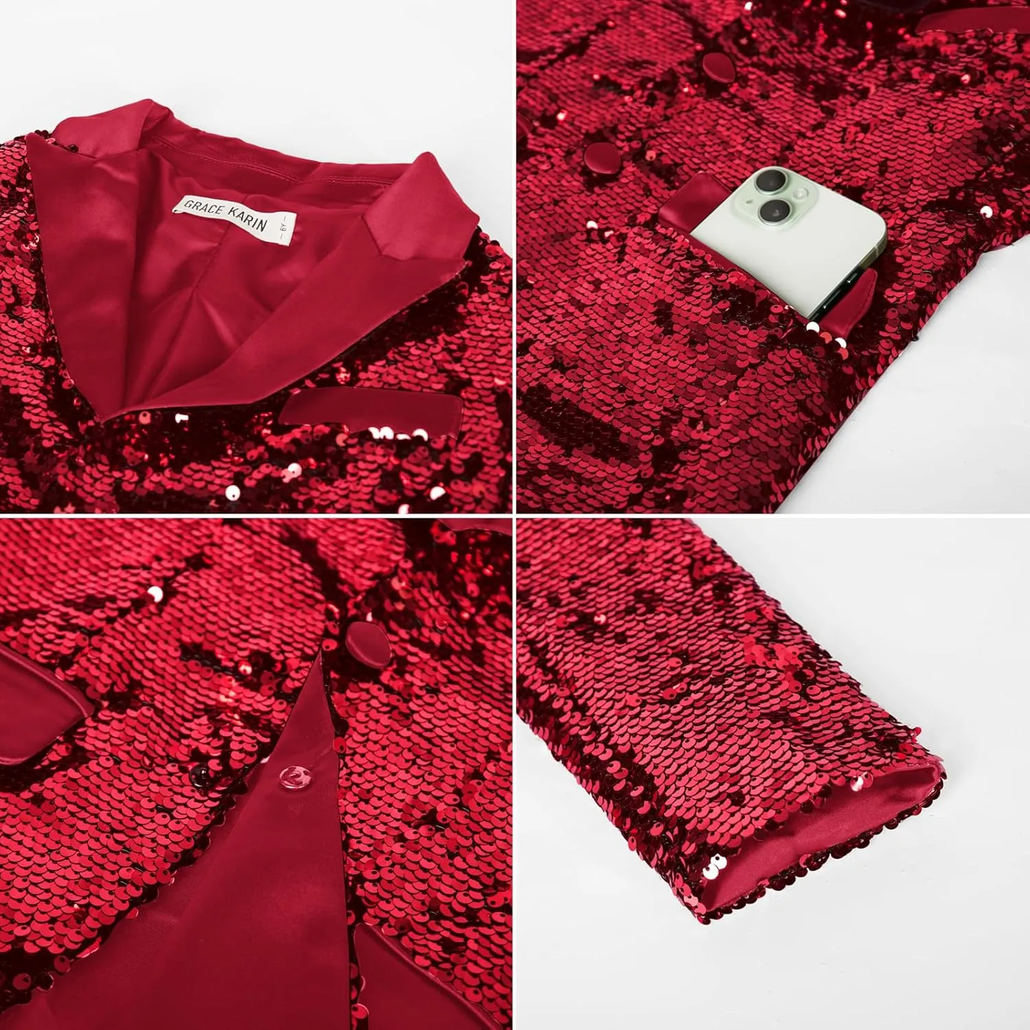 GRACE KARIN Boys Sequins Blazers Slim Fit Glitter Suit Jacket Formal Blazer for Party Prom 5-14 Years