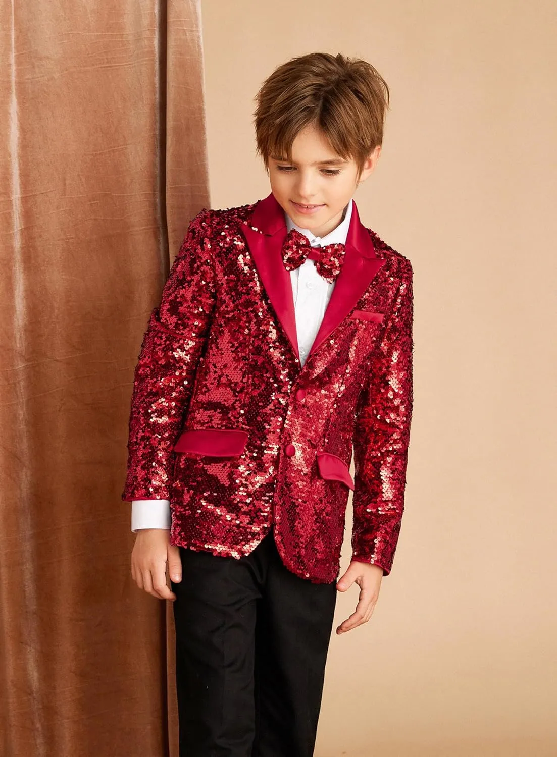 GRACE KARIN Boys Sequins Blazers Slim Fit Glitter Suit Jacket Formal Blazer for Party Prom 5-14 Years