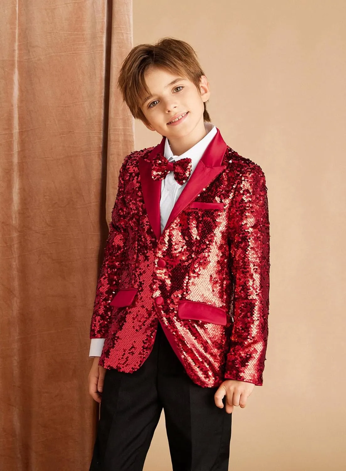 GRACE KARIN Boys Sequins Blazers Slim Fit Glitter Suit Jacket Formal Blazer for Party Prom 5-14 Years