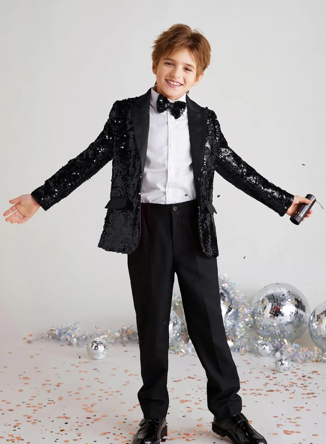 GRACE KARIN Boys Sequins Blazers Slim Fit Glitter Suit Jacket Formal Blazer for Party Prom 5-14 Years