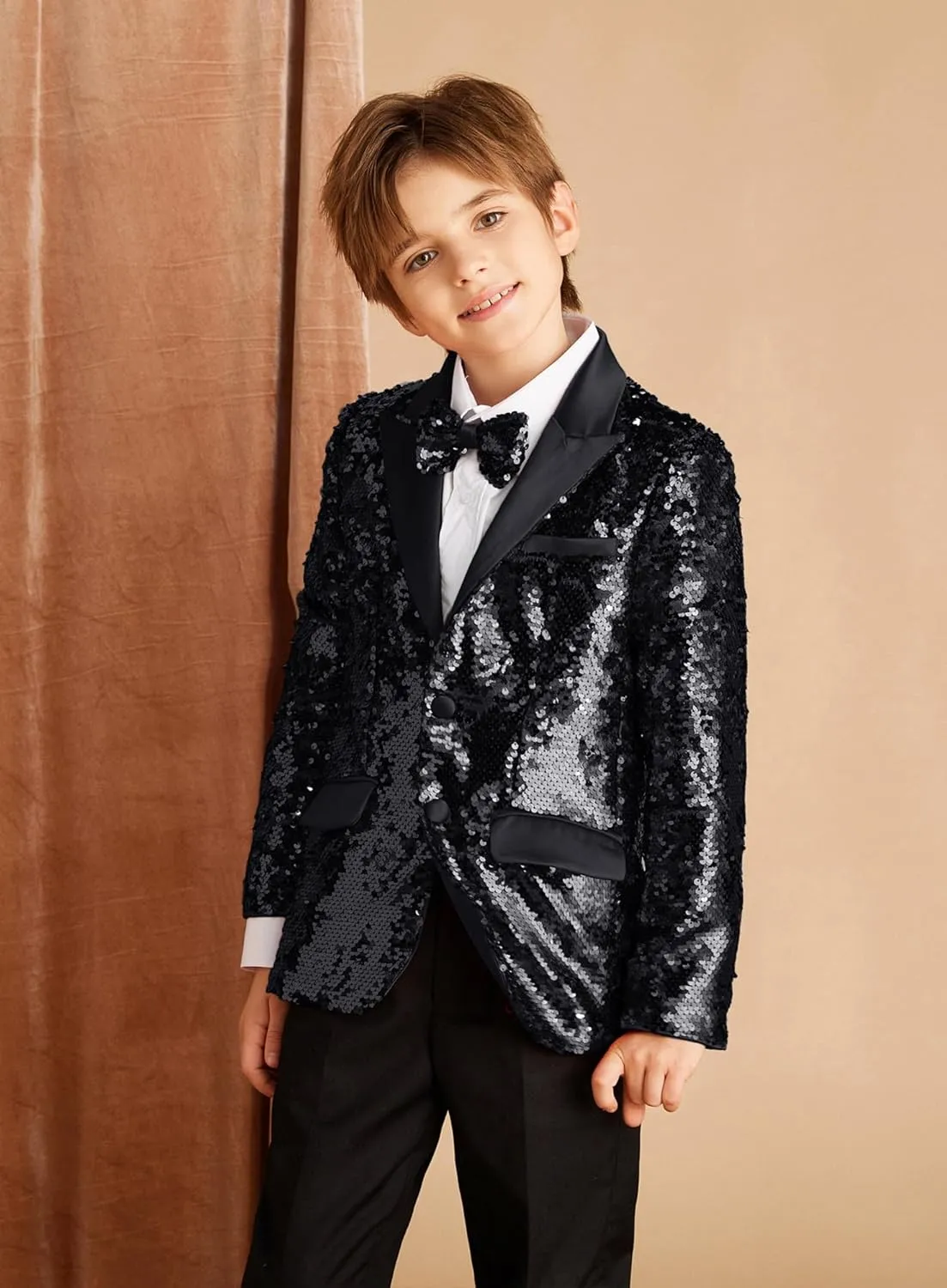 GRACE KARIN Boys Sequins Blazers Slim Fit Glitter Suit Jacket Formal Blazer for Party Prom 5-14 Years