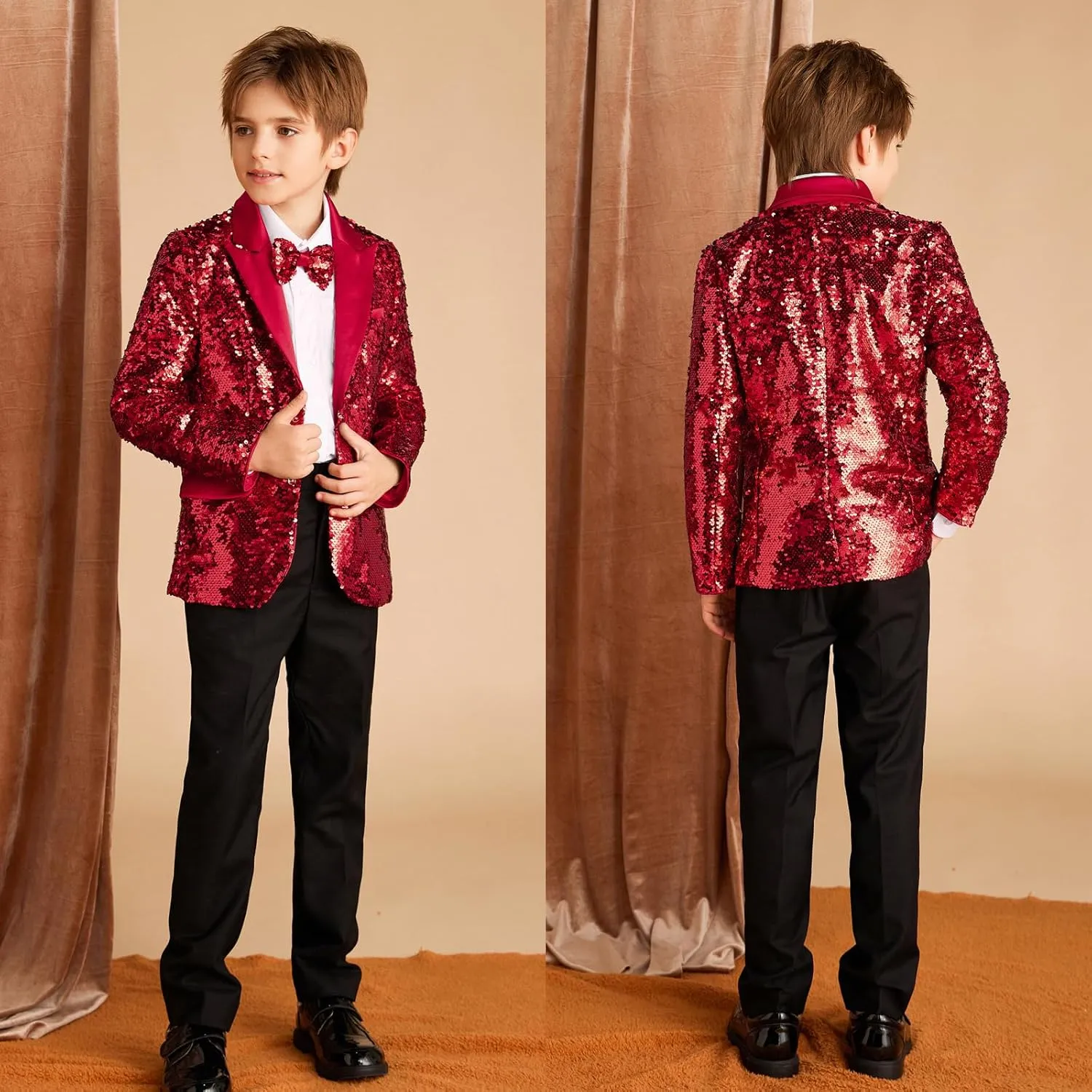 GRACE KARIN Boys Sequins Blazers Slim Fit Glitter Suit Jacket Formal Blazer for Party Prom 5-14 Years