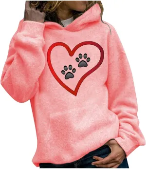 Graphic Hoodie for Women Cute Dog Paw Print Long Sleeve Casual Sweatshirt Comfy 2024 Fall Winter Pullover with Pocket
