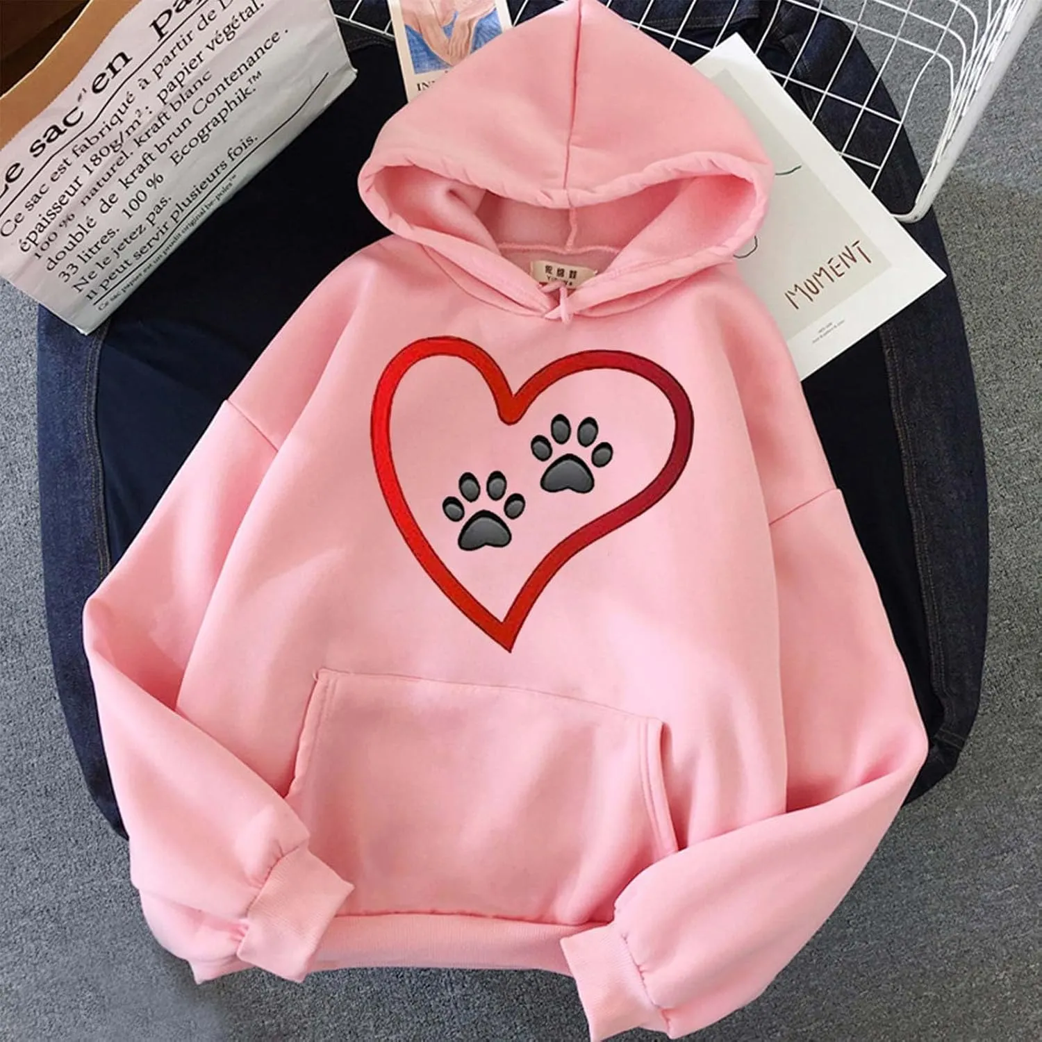 Graphic Hoodie for Women Cute Dog Paw Print Long Sleeve Casual Sweatshirt Comfy 2024 Fall Winter Pullover with Pocket