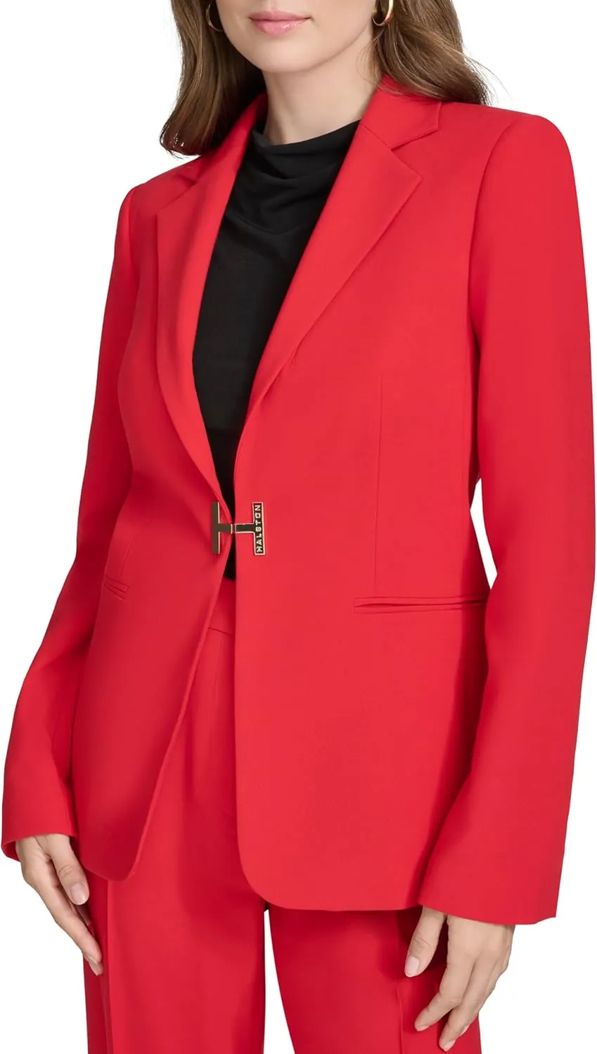 Halston Women's H Closure Woven Office Workwear Blazer