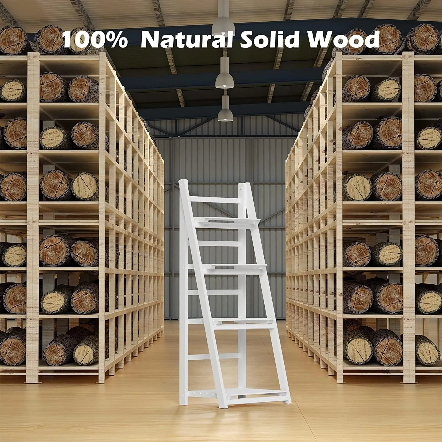 HOMIDEC Plant Stand, 4 Tier Wooden Ladder Shelf Free Installation Display Shelf, Foldable Plant Stands Indoor Shelves for Garden Living Room, White