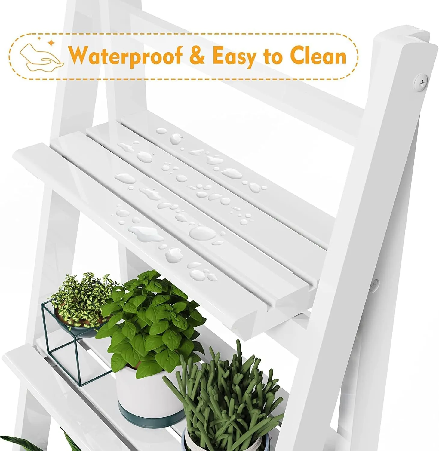 HOMIDEC Plant Stand, 4 Tier Wooden Ladder Shelf Free Installation Display Shelf, Foldable Plant Stands Indoor Shelves for Garden Living Room, White