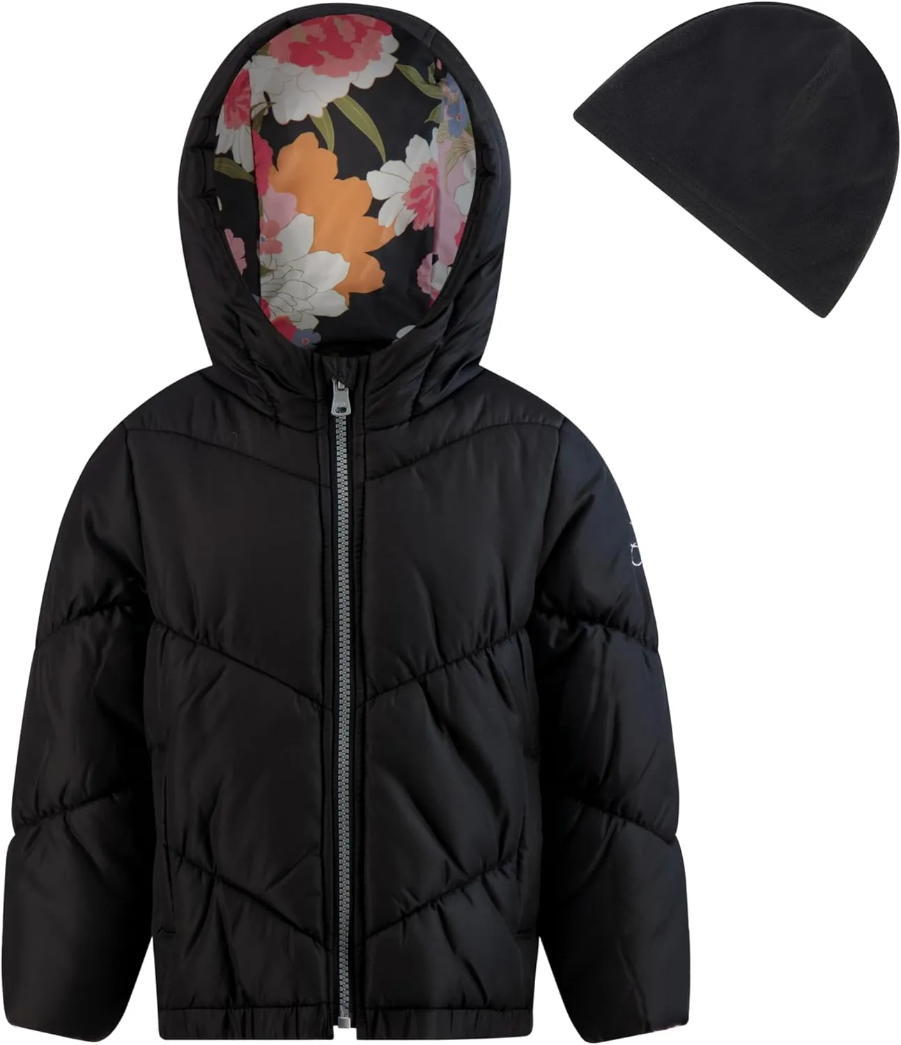 Jessica Simpson Girls' Puffer Jacket with Cozy Lined Hood and Matching Beanie