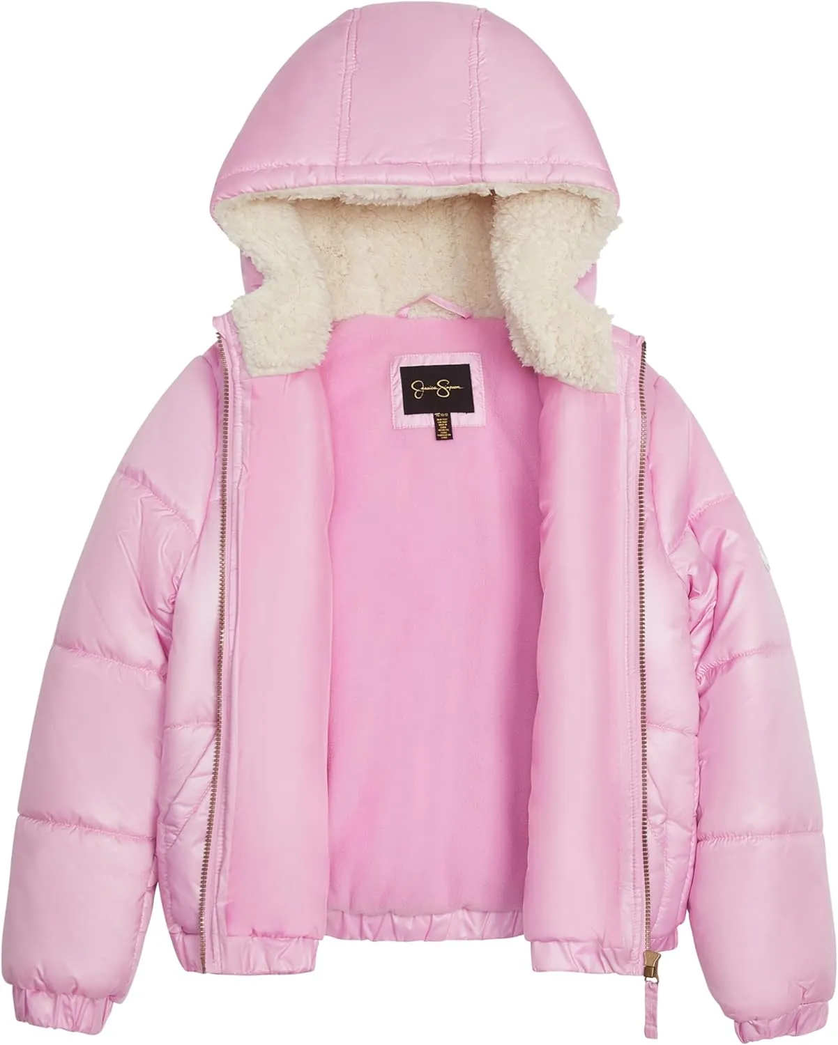 Jessica Simpson Girls' Puffer Jacket with Cozy Lined Hood and Matching Beanie