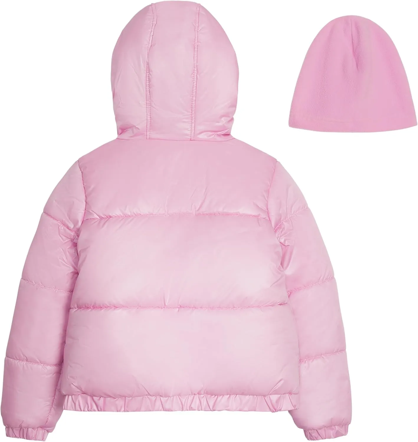 Jessica Simpson Girls' Puffer Jacket with Cozy Lined Hood and Matching Beanie