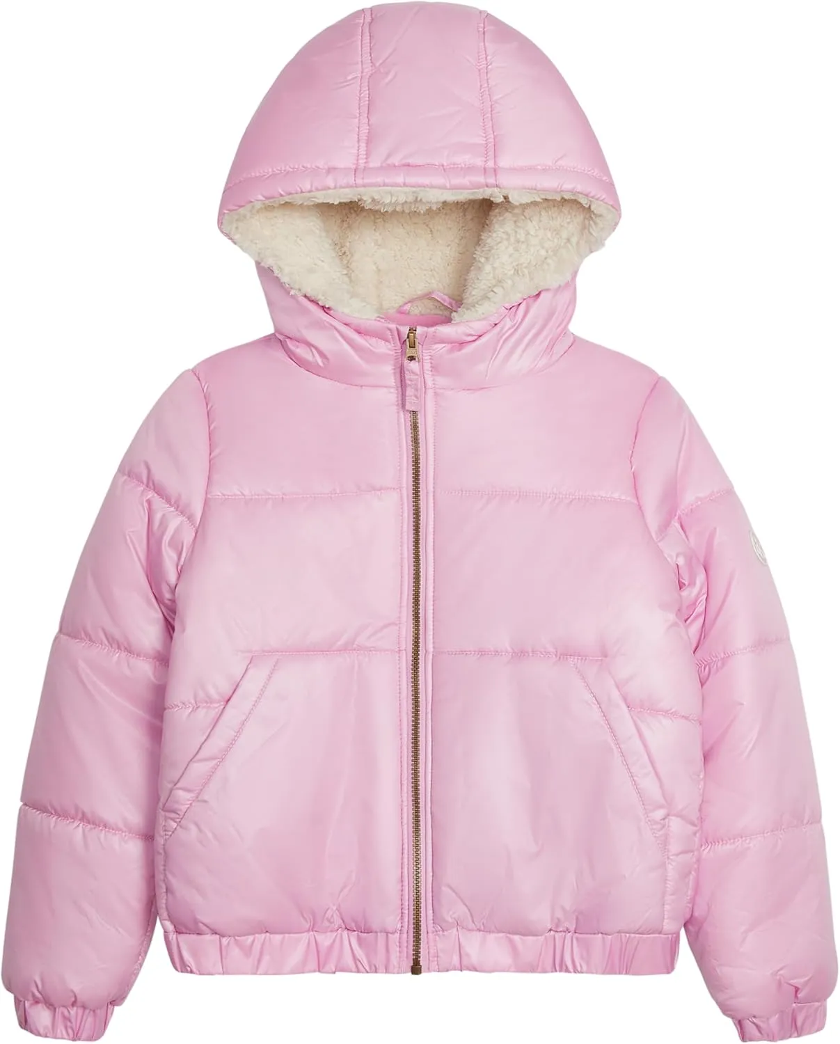 Jessica Simpson Girls' Puffer Jacket with Cozy Lined Hood and Matching Beanie