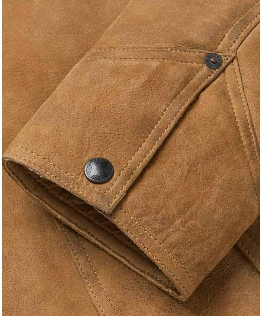 John Dutton Yellowstone Jacket For Mens Brown Suede Leather TruckerJacket